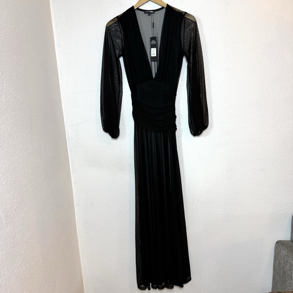 New Fashion Nova Vacay With Me Maxi Dress Black Women's Small Sheer Swim Cover